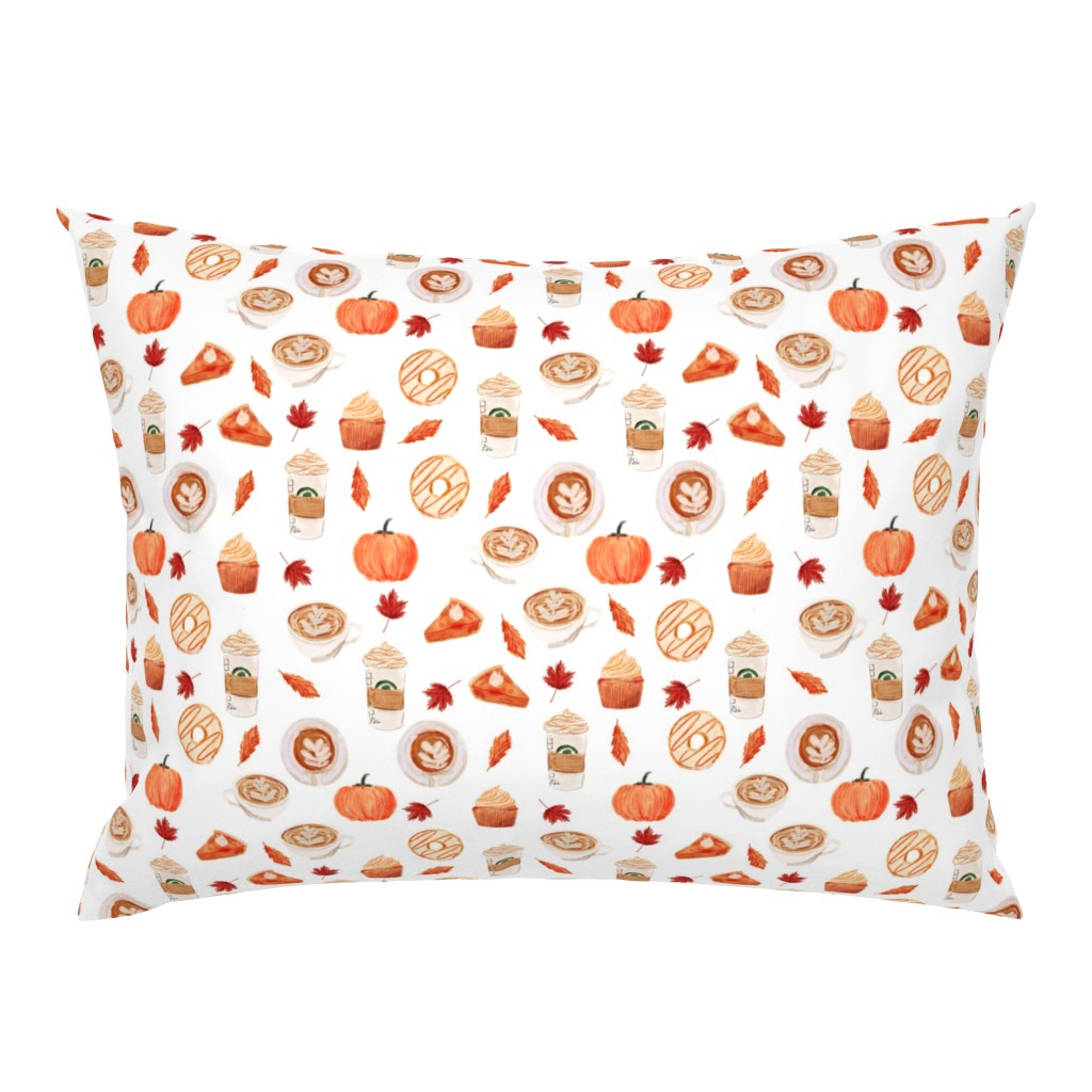 watercolor psl - pumpkin spice latte, coffee, latte, pumpkin, fall, autumn fabric - white