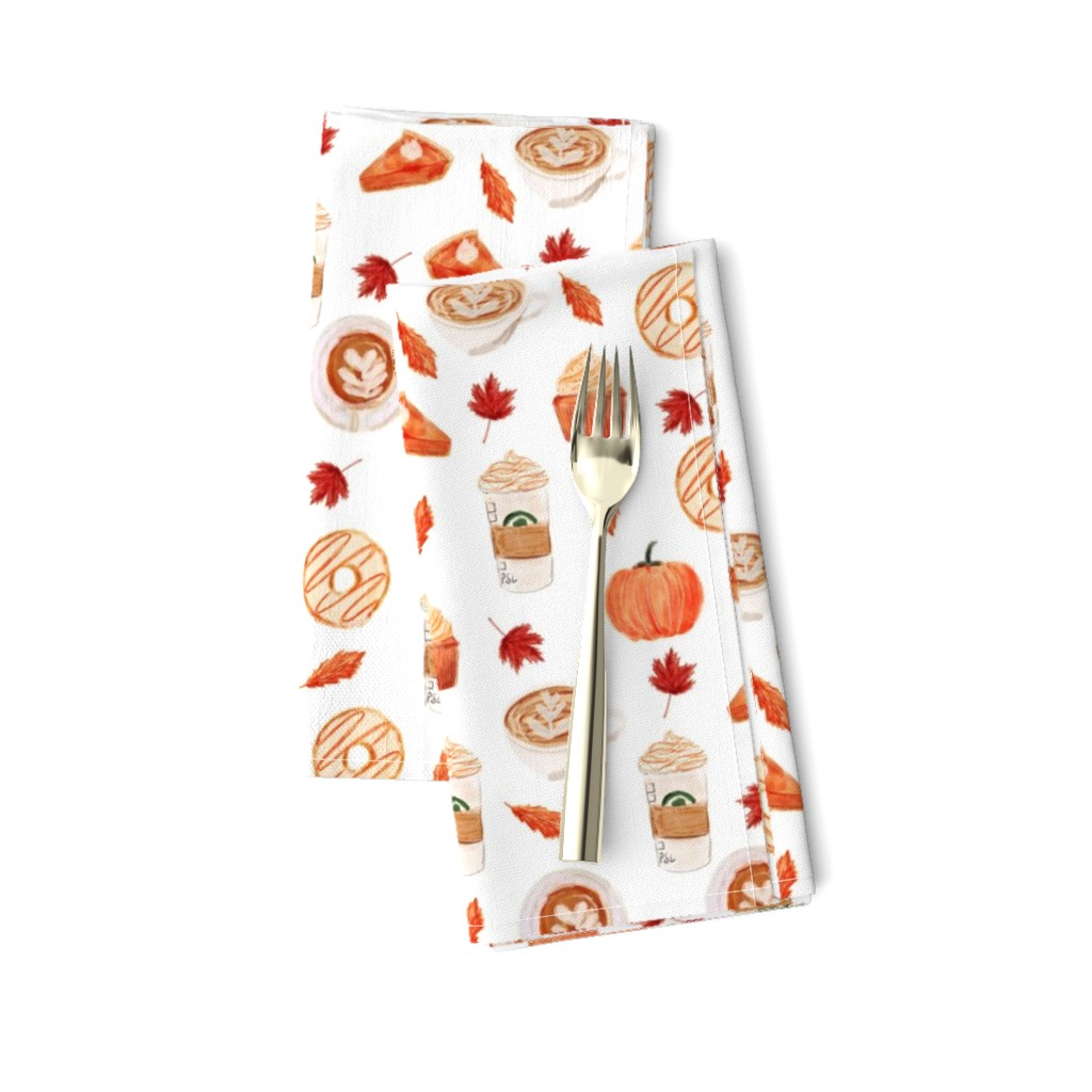 watercolor psl - pumpkin spice latte, coffee, latte, pumpkin, fall, autumn fabric - white