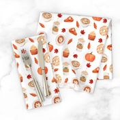 watercolor psl - pumpkin spice latte, coffee, latte, pumpkin, fall, autumn fabric - white