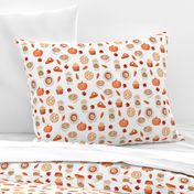 watercolor psl - pumpkin spice latte, coffee, latte, pumpkin, fall, autumn fabric - white