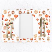 watercolor psl - pumpkin spice latte, coffee, latte, pumpkin, fall, autumn fabric - white