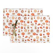 watercolor psl - pumpkin spice latte, coffee, latte, pumpkin, fall, autumn fabric - white