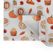 watercolor psl - pumpkin spice latte, coffee, latte, pumpkin, fall, autumn fabric - white