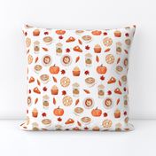 watercolor psl - pumpkin spice latte, coffee, latte, pumpkin, fall, autumn fabric - white