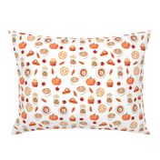 watercolor psl - pumpkin spice latte, coffee, latte, pumpkin, fall, autumn fabric - white