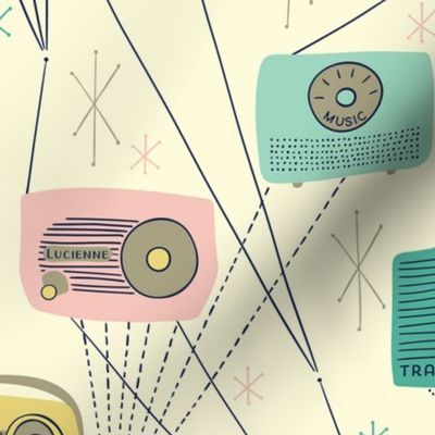 Mid-century Transistor Radio and Atomic Stars / Yellow