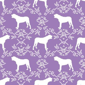 english mastiff floral dog silhouette fabric - dog, dogs, silhouette, dog breed, dog design, cute dog - purple