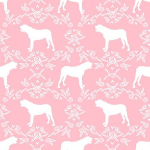 english mastiff floral dog silhouette fabric - dog, dogs, silhouette, dog breed, dog design, cute dog - pink