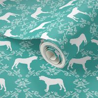 english mastiff floral dog silhouette fabric - dog, dogs, silhouette, dog breed, dog design, cute dog - turquoise