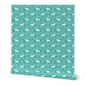 english mastiff floral dog silhouette fabric - dog, dogs, silhouette, dog breed, dog design, cute dog - turquoise