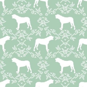 english mastiff floral dog silhouette fabric - dog, dogs, silhouette, dog breed, dog design, cute dog - mint