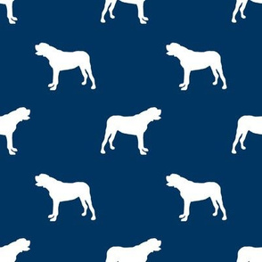 english mastiff dog silhouette fabric - dog, dogs, dog breed, english mastiff, dog breed fabric - navy