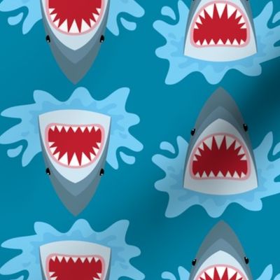 Shark Sharks Pattern Red Mouth Summer Blue Background