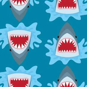 Shark Sharks Pattern Red Mouth Summer Blue Background