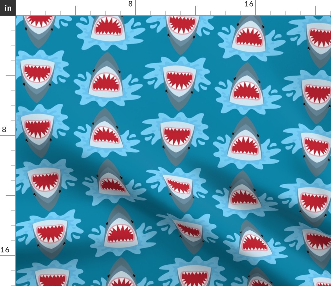 Shark Sharks Pattern Red Mouth Summer Blue Background