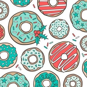 Christmas Holidays Donuts with Stars & Sprinkles Mint on White Larger