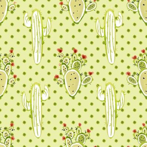Watercolor Cactus on Green Polka Dot Background