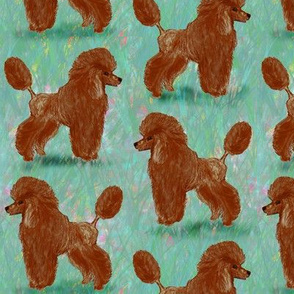 Custom Red Poodles on Pastels