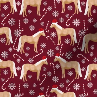 palomino horse christmas fabric - candy cane, snowflake, winter, christmas, xmas, holiday - burgundy