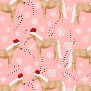 palomino horse christmas fabric - candy cane, snowflake, winter, christmas, xmas, holiday - pink