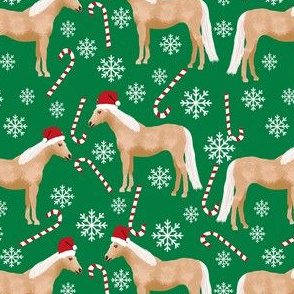 palomino horse christmas fabric - candy cane, snowflake, winter, christmas, xmas, holiday - green