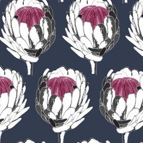 Modern Protea Block print in Blue