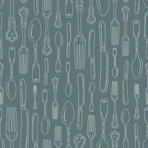 Gray Green Vintage Silverware Stripe Outline // Sing for Your Supper // Modern Farmhouse Collection