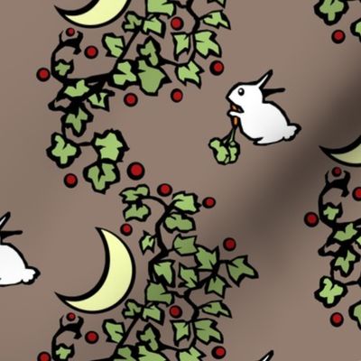 Rabbits Eating Carrots in a Moonlit Garden