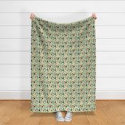 Christmas Floral - Light Green - Holly Poinsettia Pine Holiday Fabric