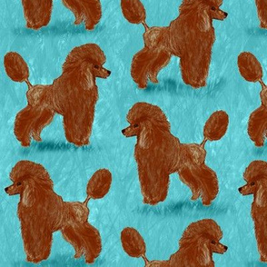 Custom Red Poodles on Light Teal