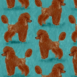 Custom Red Poodles on Medium Teal