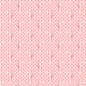 White & Pink Cactus on Pink Polka Dot Background