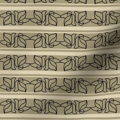 Wrought Iron Leaves on Beige and Cream Stripe