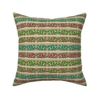Multicolored Faux Cloisonne Leaves on Beige and Cream Stripe
