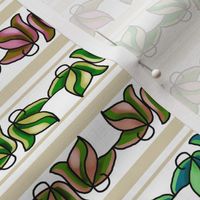 Multicolored Leaves on Beige and White Stripe
