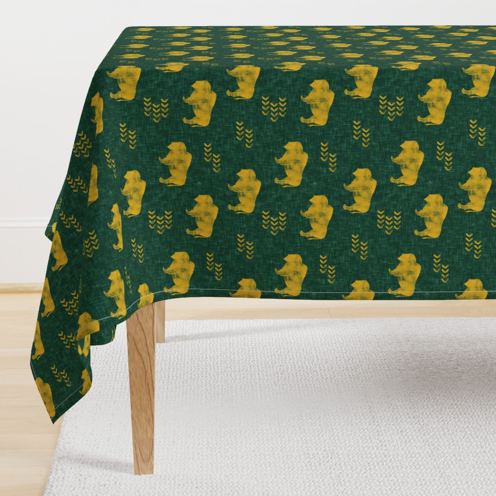 distressed buffalo on green  linen - gold C18BS