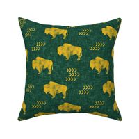 distressed buffalo on green  linen - gold C18BS