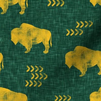 distressed buffalo on green  linen - gold C18BS