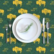 distressed buffalo on green  linen - gold C18BS