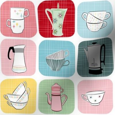 Retro Coffee Pots and Cups ~ Pastel