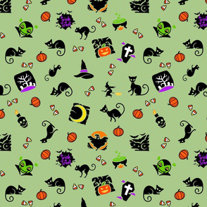 Halloween Spooks On Green