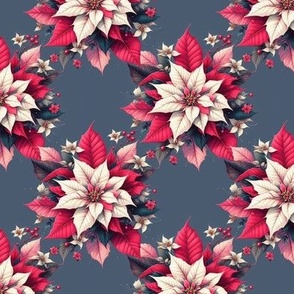 Poinsettia Polka Dots Holiday Flowers on Grey