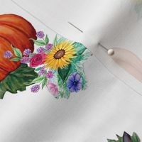 Pumpkins and  flowers // watercolor fall floral