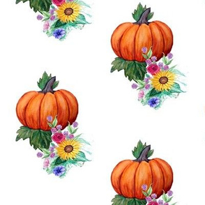 Pumpkins and  flowers // watercolor fall floral