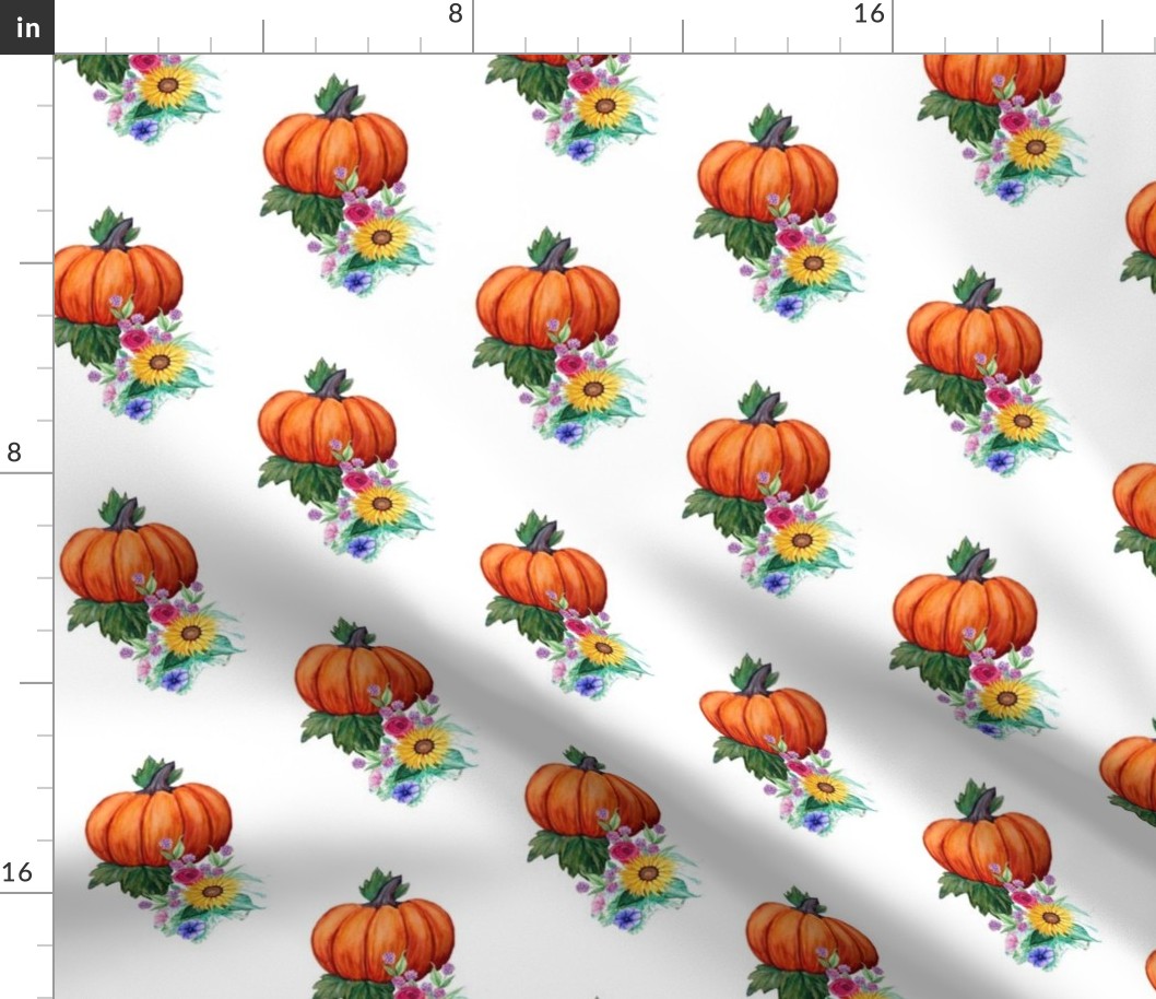 Pumpkins and  flowers // watercolor fall floral