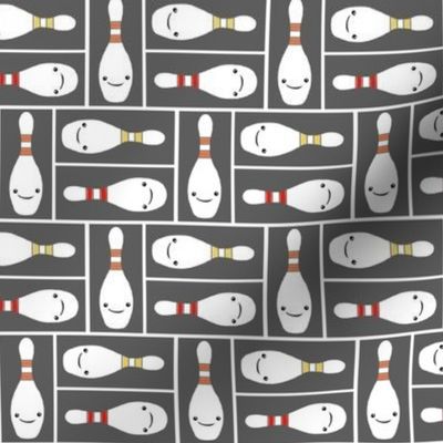 Modern Bowling / Happy Pins on Grey   