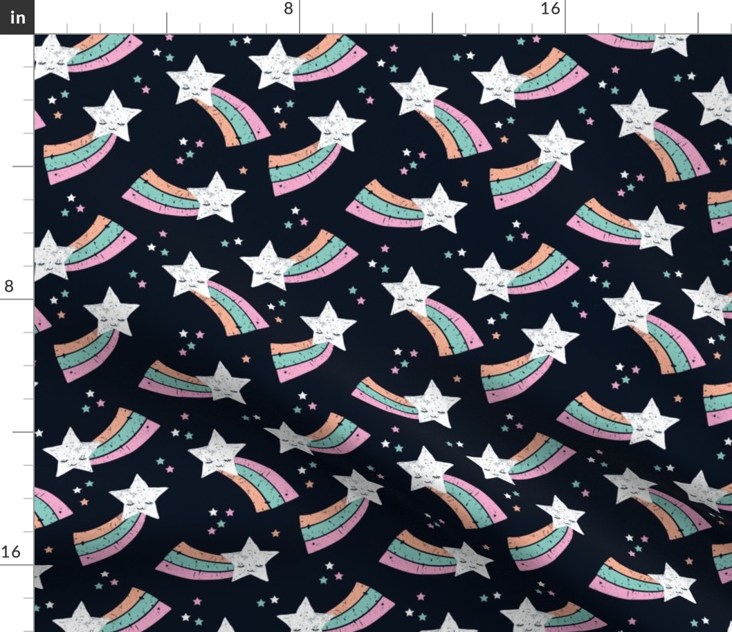 Shooting star and rainbow sky kawaii japanese style stars illustration kids girls pink blue