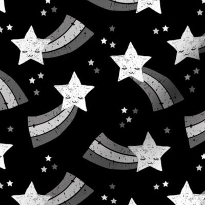 Shooting star and rainbow sky kawaii japanese style stars illustration kids gender neutral black