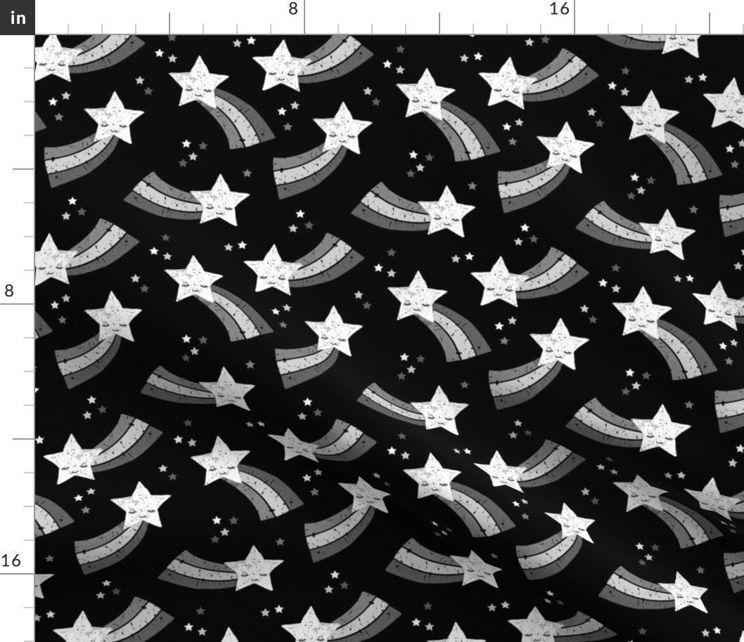 Shooting star and rainbow sky kawaii japanese style stars illustration kids gender neutral black