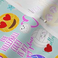 girly volleyball kawaii emoji typography pattern - light teal - small
